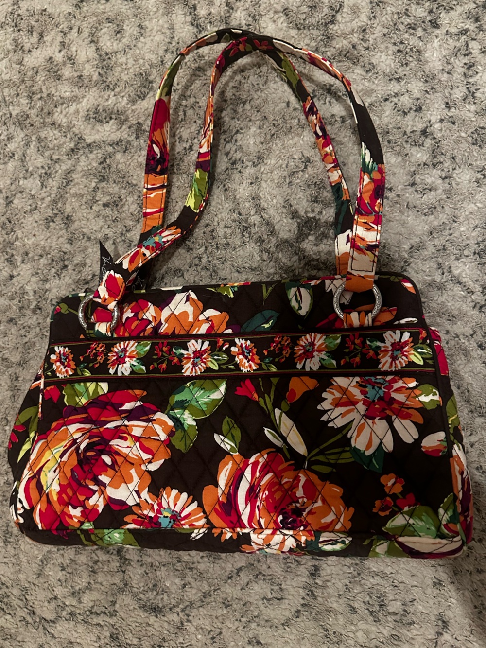 Vera Bradley Brown Floral Quilted Shoulder Tote